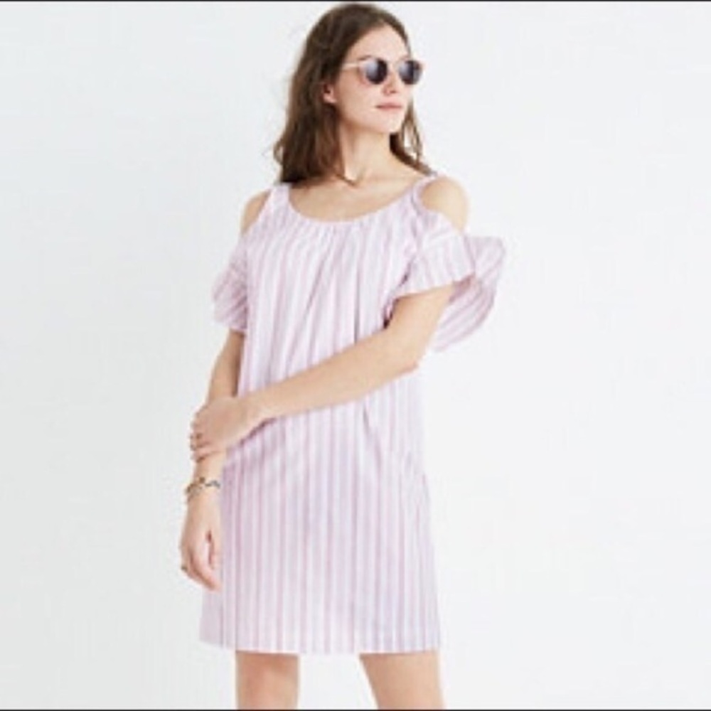 Madewell rose stripe cold shoulder dress
